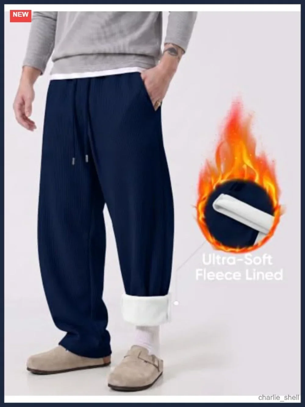 Men's Corduroy Fleece Sweatpants Wide Leg Baggy Barrel Curved